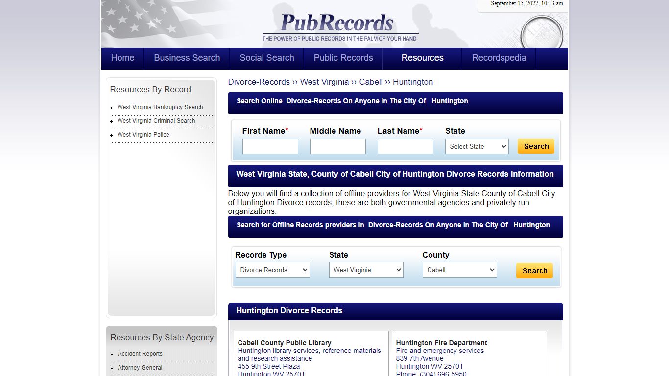 Huntington, Cabell County, West Virginia Divorce Records